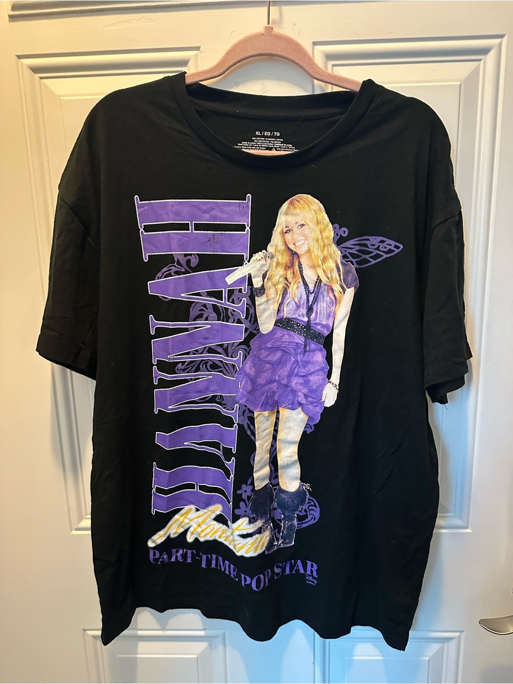 Disney Hannah Montana Mile Cyrus Black and Purple Graphic Tee Shirt for Y2K